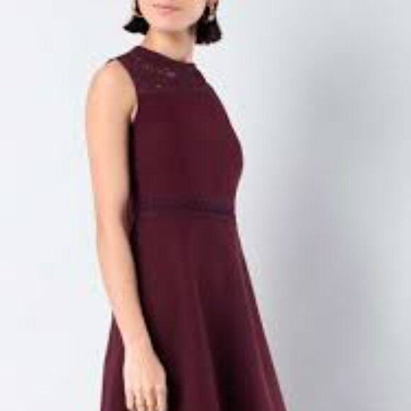 Ted Baker Maroon Aubrey Skater A-line Eyelet Knit Cocktail Burgundy Dress Large - Picture 2 of 13
